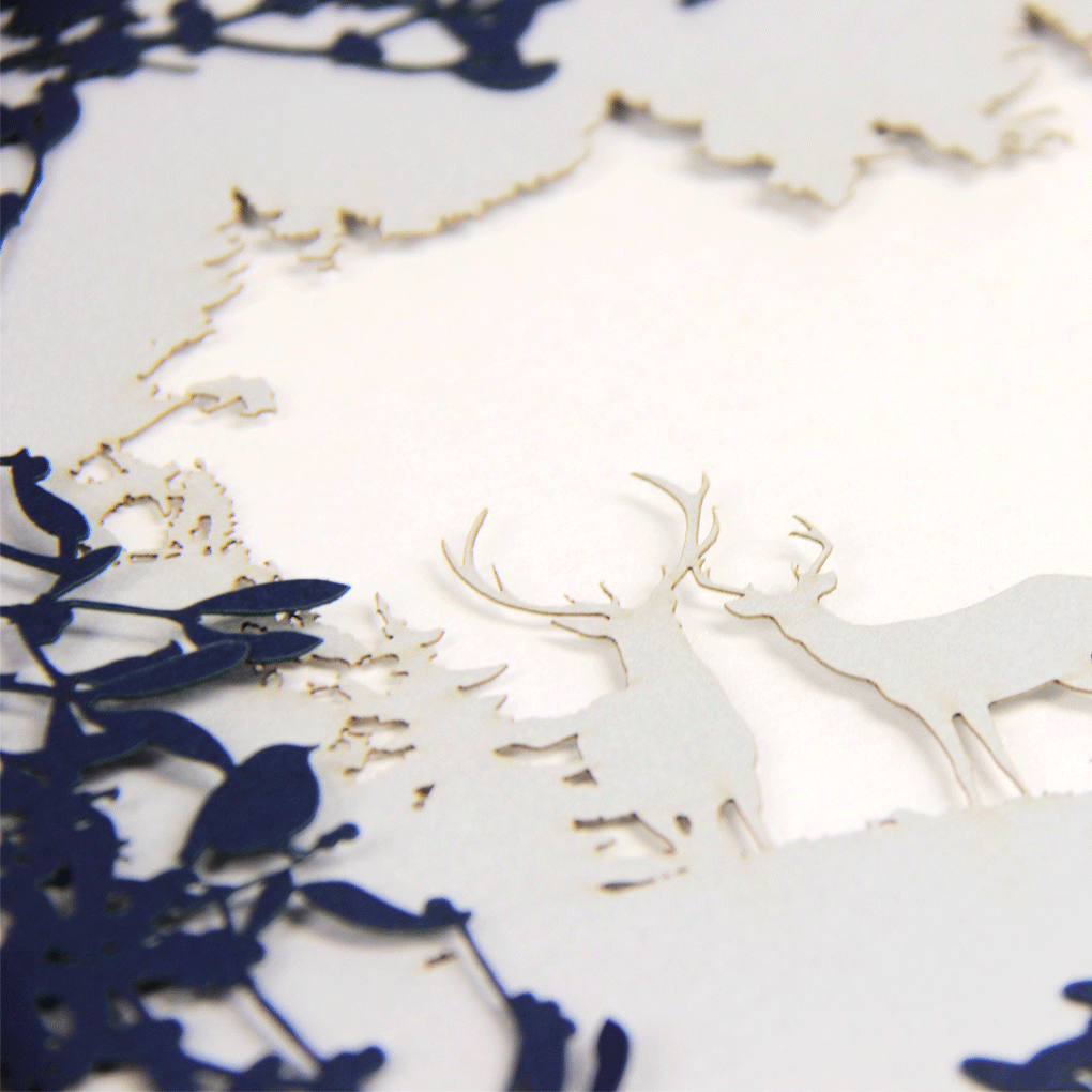 Laser Cut Navy Blue Card With Reindeers