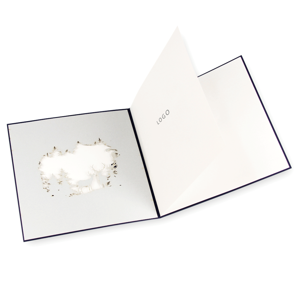 Laser Cut Navy Blue Card With Reindeers