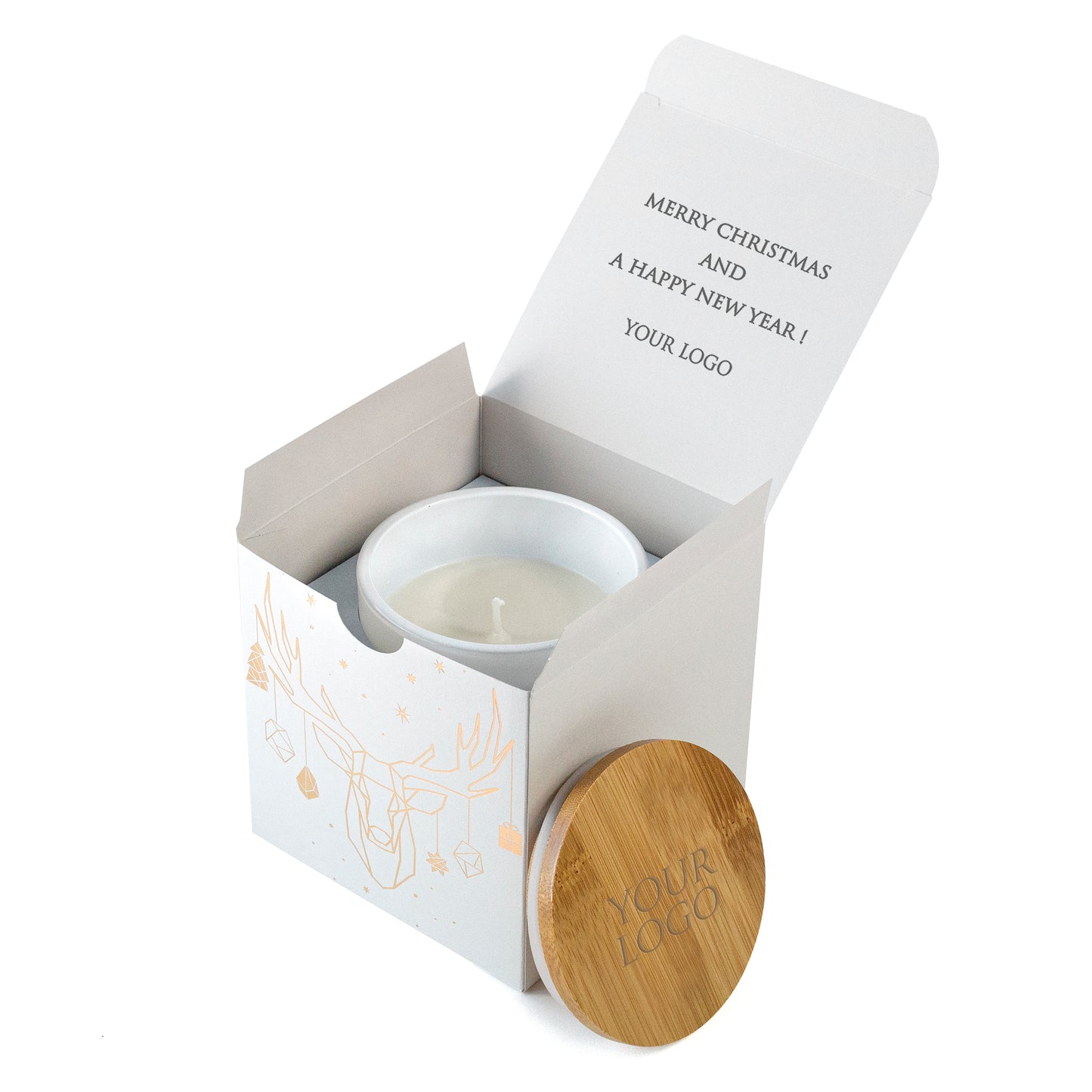 Corporate Christmas Gifts For Clients: Personalised Boxed Candles Raindeer