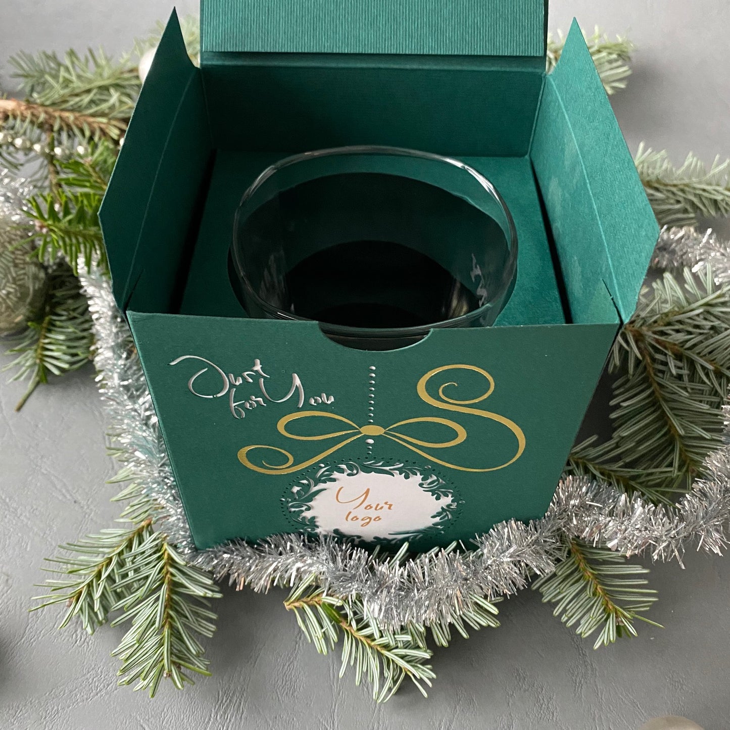 Elegant Corporate Gifts for Employees: Boxed Branded Glasses Laser Cut Bauble