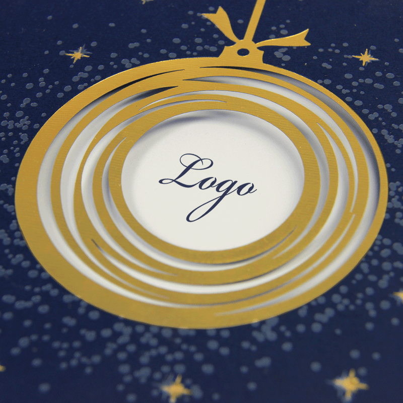 Navy Blue Laser Cut Bauble With Gold Foil