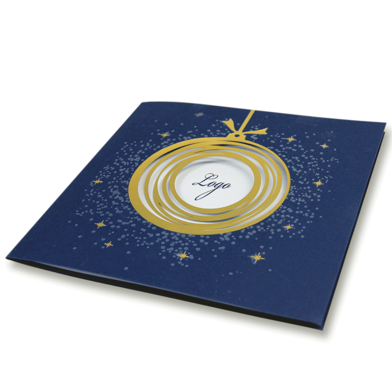 Navy Blue Laser Cut Bauble With Gold Foil