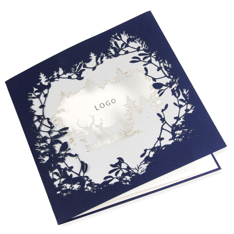 Laser Cut Navy Blue Card With Reindeers