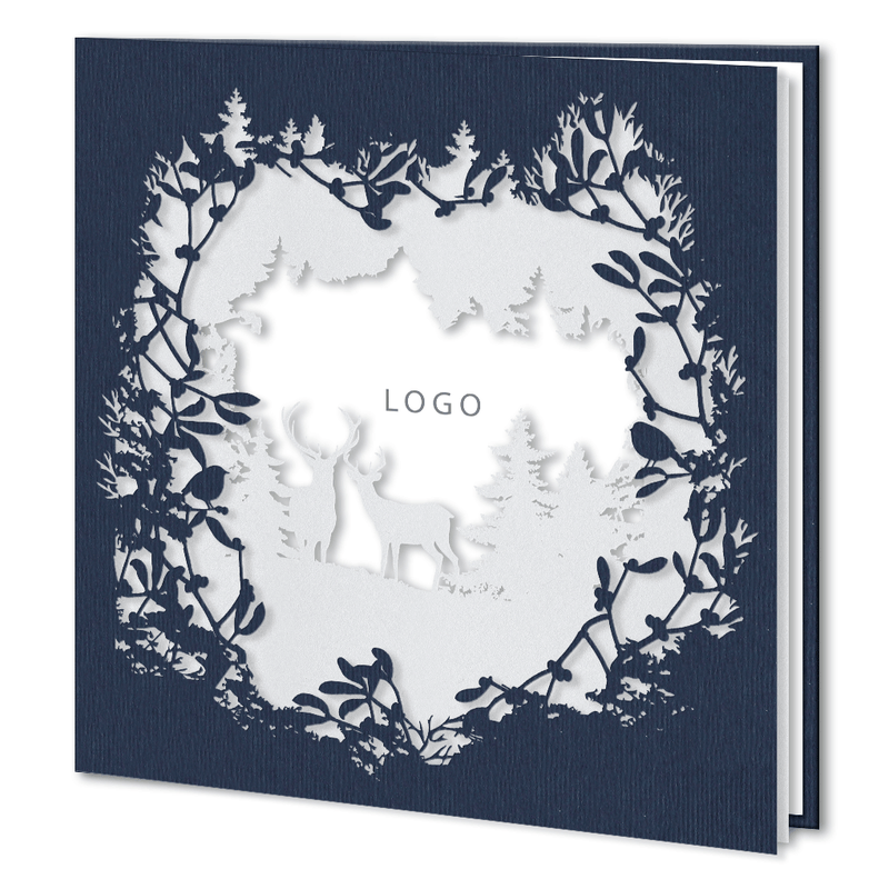 Laser Cut Navy Blue Card With Reindeers