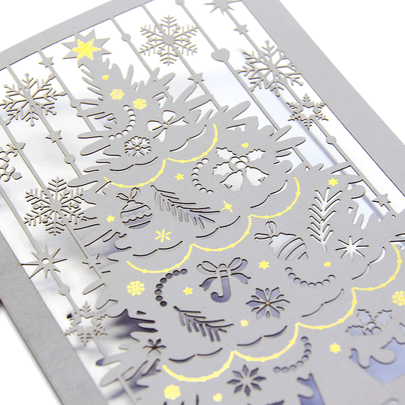 Laser Cut Grey Christmas Tree With Gold Foil