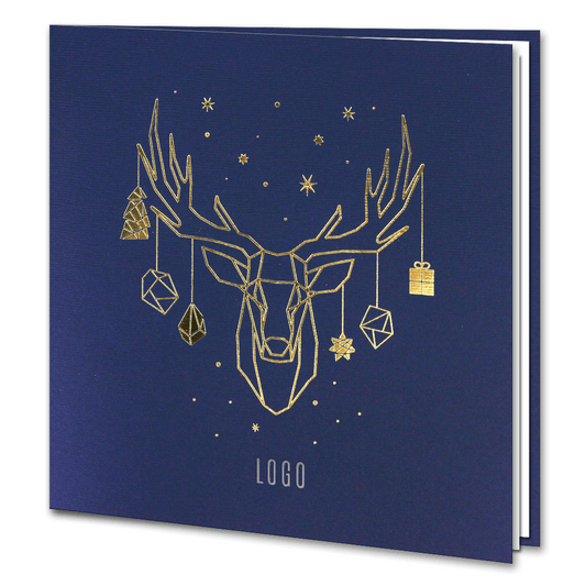 Navy Blue Gold Foil Reindeer