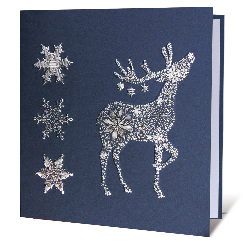 Navy Blue Silver Foil Reindeer