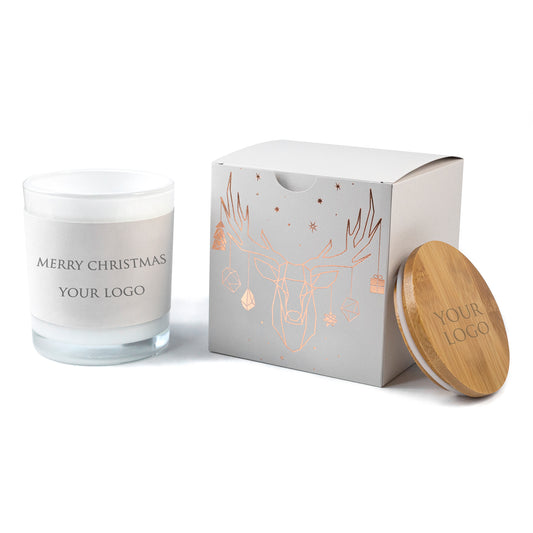 Corporate Christmas Gifts For Clients: Personalised Boxed Candles Raindeer
