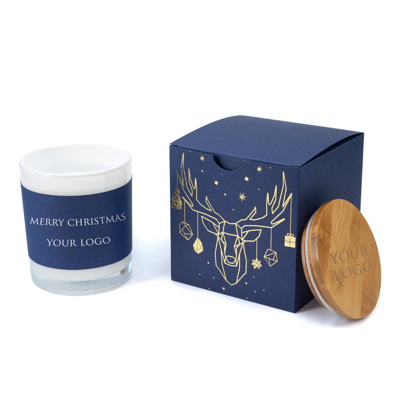 Corporate Christmas Gifts For Clients: Personalised Boxed Candles Raindeer