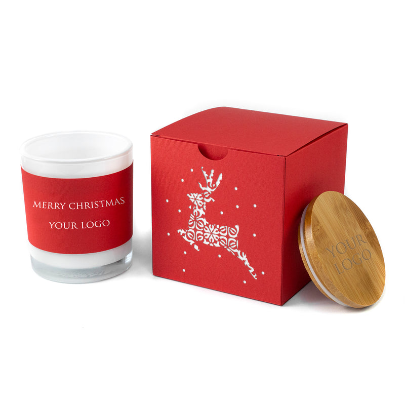 Corporate Gift With Laser Cut Raindeer Motif: Custom Soy Candle and Box